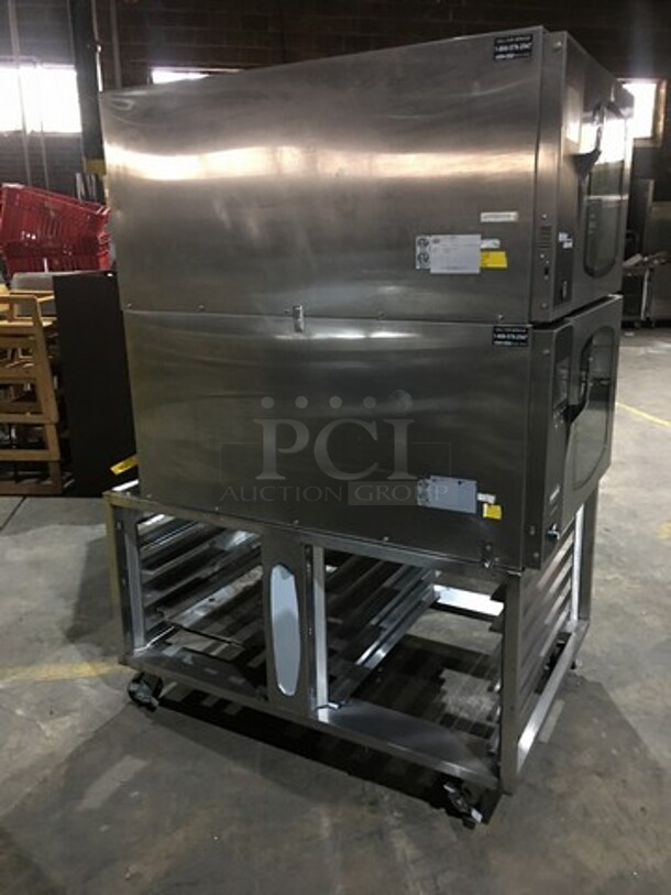 Belshaw Adamatic Commercial Electric Powered Dual Combi Oven! With View Through Doors! With Pan Racks Underneath! All Stainless Steel! Model FG189UZ84 Serial 2000003710FA032620! 2 X Your Bid! Makes One Unit! On Casters! - Image 4 of 12