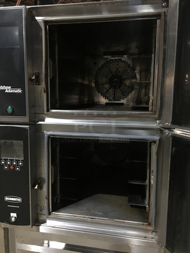 Belshaw Adamatic Commercial Electric Powered Dual Combi Oven! With View Through Doors! With Pan Racks Underneath! All Stainless Steel! Model FG189UZ84 Serial 2000003710FA032620! 2 X Your Bid! Makes One Unit! On Casters! - Image 5 of 12