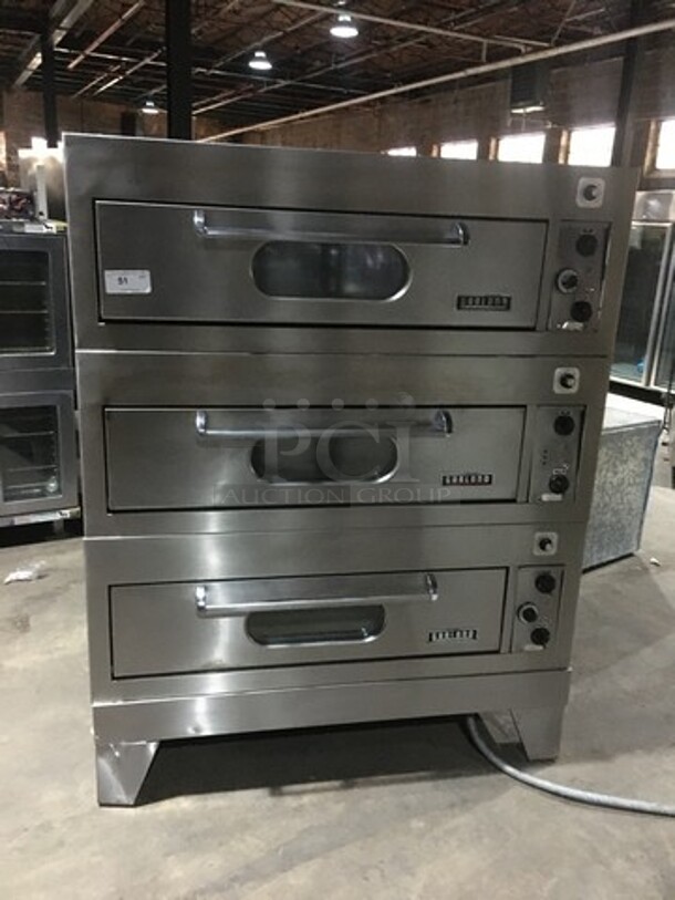 AMAZING! Garland Commercial Electric Powered 3 Tier Pizza Oven! With View Through Doors! All Stainless Steel! On Legs! 3 X Your Bid! Makes One Unit!