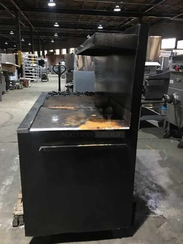 Commercial Natural Gas Powered 6 Burner Stove! With Right Side Flat Griddle! With Raised Backsplash & Salamander Shelf! With Full Size Oven & Storage Space Underneath!  - Image 4 of 12
