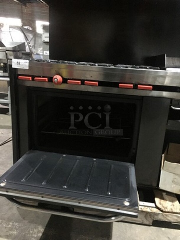 Commercial Natural Gas Powered 6 Burner Stove! With Right Side Flat Griddle! With Raised Backsplash & Salamander Shelf! With Full Size Oven & Storage Space Underneath!  - Image 8 of 12