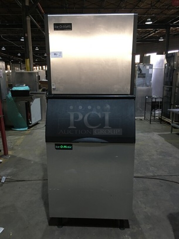 Ice-O-Matic Commercial Ice Making Machine! On Ice Bin! All Stainless Steel! 2 X Your Bid! Makes One Unit! On Legs! Not Tested!