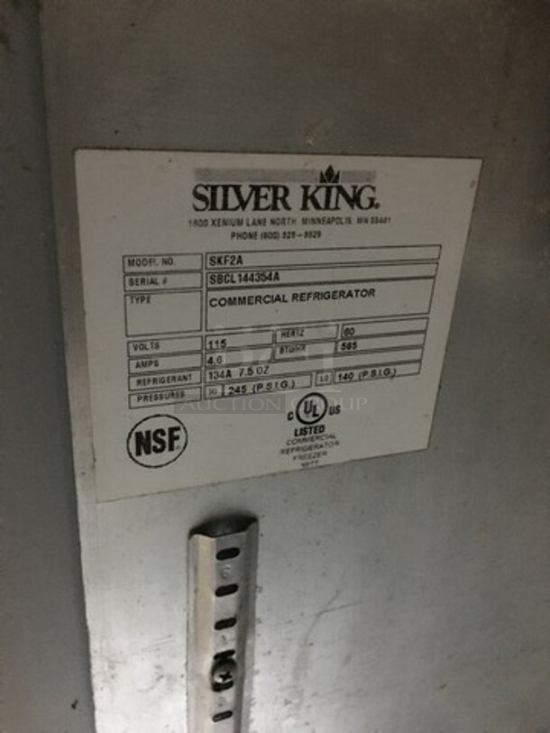 Silver King Commercial Refrigerated Prep Table! With Topping Rail! With Single Door Storage Space Underneath! All Stainless Steel! Model SKF2A Serial SBCL144354A! 115V! - Image 9 of 10