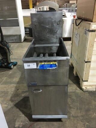 Pitco Commercial Natural Gas Powered Deep Fat Fryer! With Backsplash! All Stainless Steel! Model 35C Serial G14FD035894! On Legs!