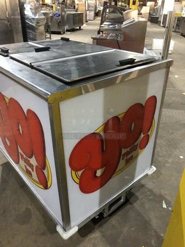 LATE MODEL! All Stainless Steel Commercial Ice Cream Push Cart! With 4 Flip Top Doors! Serial 15856! On Casters! Working!  - Image 2 of 10