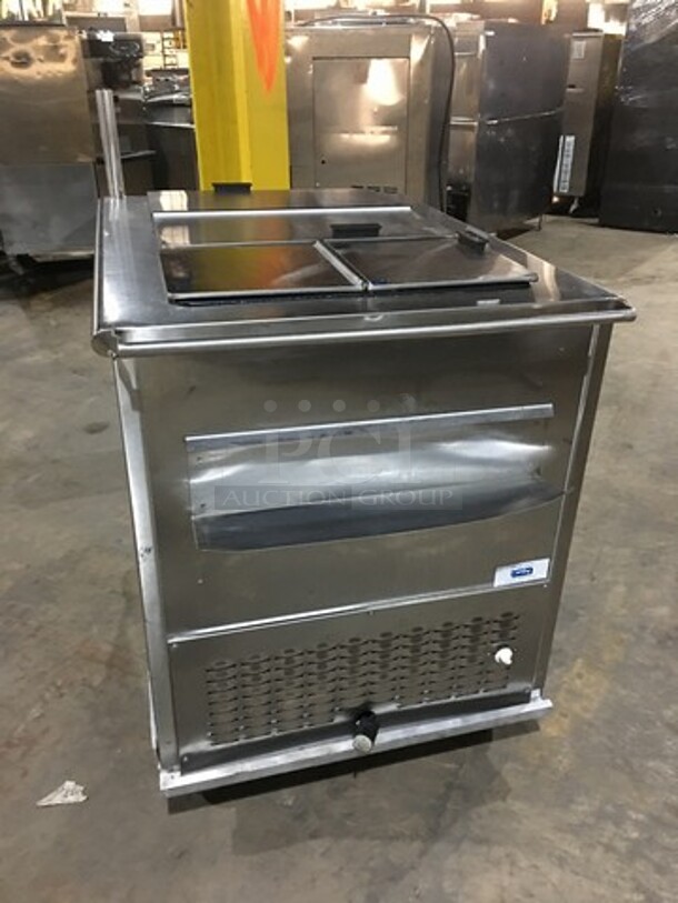 LATE MODEL! All Stainless Steel Commercial Ice Cream Push Cart! With 4 Flip Top Doors! Serial 15856! On Casters! Working!  - Image 3 of 10