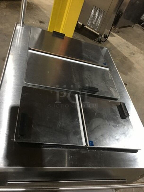 LATE MODEL! All Stainless Steel Commercial Ice Cream Push Cart! With 4 Flip Top Doors! Serial 15856! On Casters! Working!  - Image 5 of 10