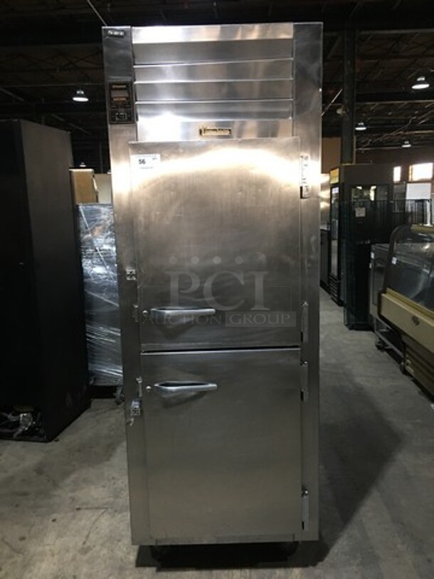 Traulsen Commercial Reach In Refrigerator! With 2 Half Doors! All Stainless Steel! Model RHT132WREHHS Serial T300660D96! 115V 1Phase! On Casters!