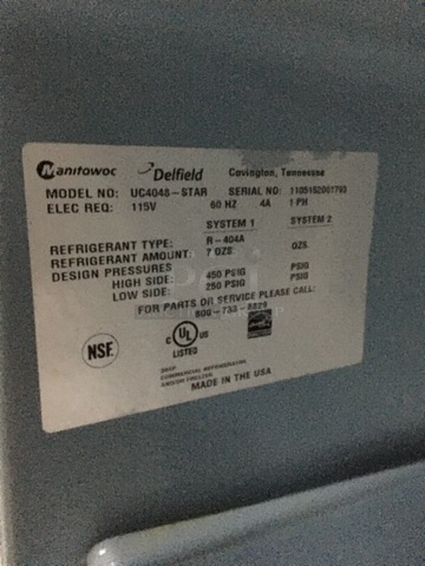 Delfield Commercial 2 Door Lowboy/Worktop Cooler! With Poly Coated Racks! All Stainless Steel! Model UC4048STAR Serial 1105152001793! 115V 1Phase! On Commercial Casters! - Image 8 of 9