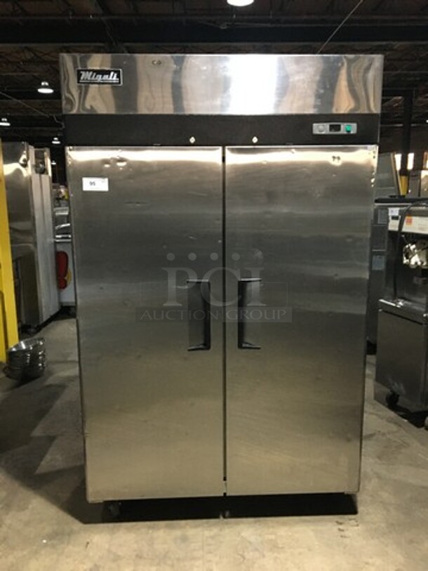 Migali Commercial Reach In 2 Door Refrigerator! With Poly Coated Racks! All Stainless Steel! Model C2R Serial C2R15031692017! 115V 1Phase! On Casters!