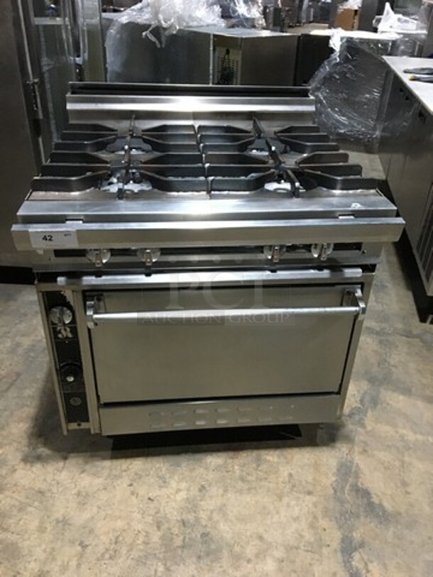 Nice! Jade Range Heavy Duty Commercial Natural Gas Powered WIDE BODY 4 Burner Range! With Full Size Oven Underneath! All S.S.! On Commercial Casters!