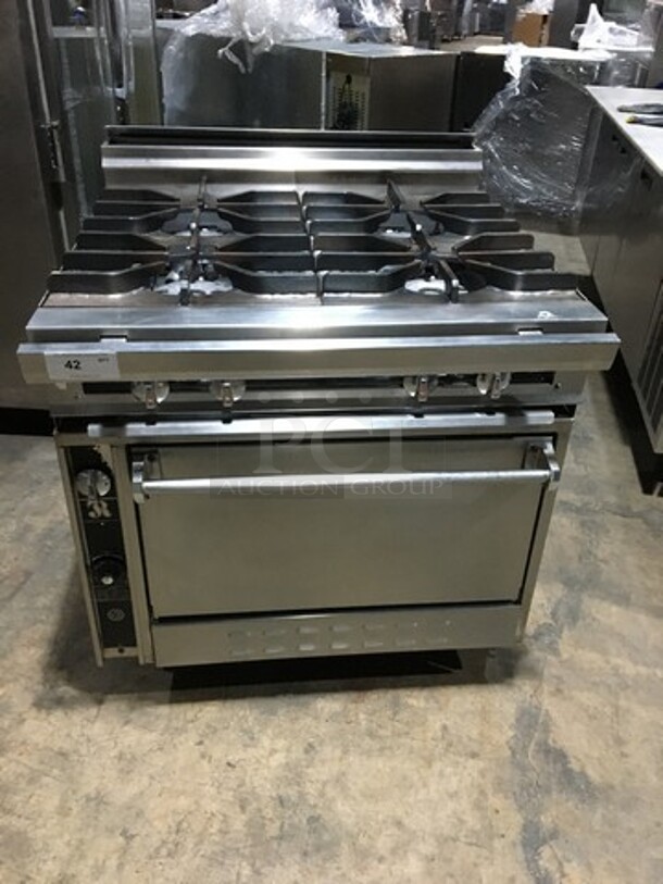 Nice! Jade Range Heavy Duty Commercial Natural Gas Powered WIDE BODY 4 Burner Range! With Full Size Oven Underneath! All S.S.! On Commercial Casters! - Image 1 of 11