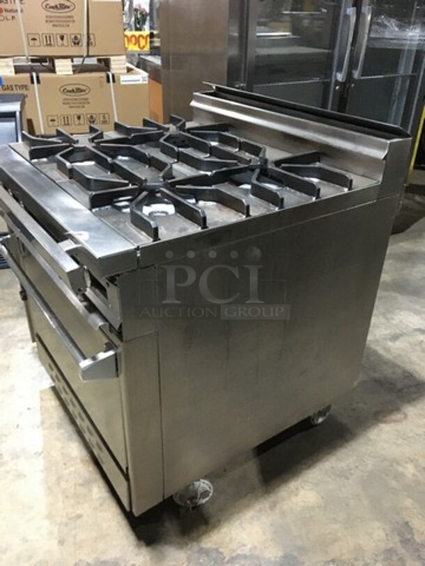 Nice! Jade Range Heavy Duty Commercial Natural Gas Powered WIDE BODY 4 Burner Range! With Full Size Oven Underneath! All S.S.! On Commercial Casters! - Image 2 of 11