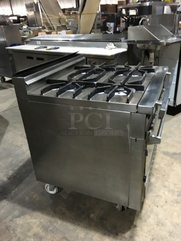 Nice! Jade Range Heavy Duty Commercial Natural Gas Powered WIDE BODY 4 Burner Range! With Full Size Oven Underneath! All S.S.! On Commercial Casters! - Image 3 of 11