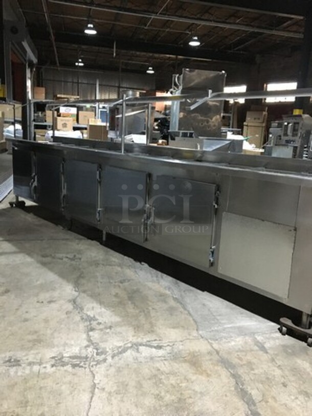 WOW! All Stainless Steel Refrigerated 12 Pan Buffet Style Serving Table! With 5 Door Underneath Storage Space! On Legs! With Sneeze Guard! Remote Compressor/No Compressor! - Image 4 of 10