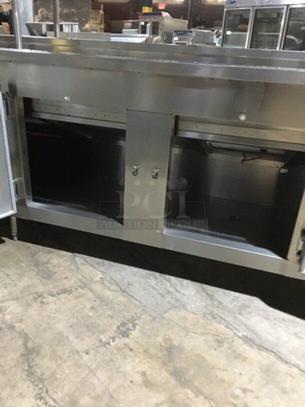WOW! All Stainless Steel Refrigerated 12 Pan Buffet Style Serving Table! With 5 Door Underneath Storage Space! On Legs! With Sneeze Guard! Remote Compressor/No Compressor! - Image 5 of 10