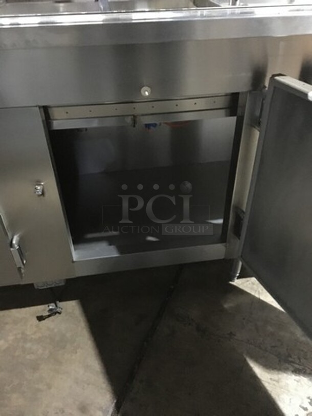 WOW! All Stainless Steel Refrigerated 12 Pan Buffet Style Serving Table! With 5 Door Underneath Storage Space! On Legs! With Sneeze Guard! Remote Compressor/No Compressor! - Image 6 of 10