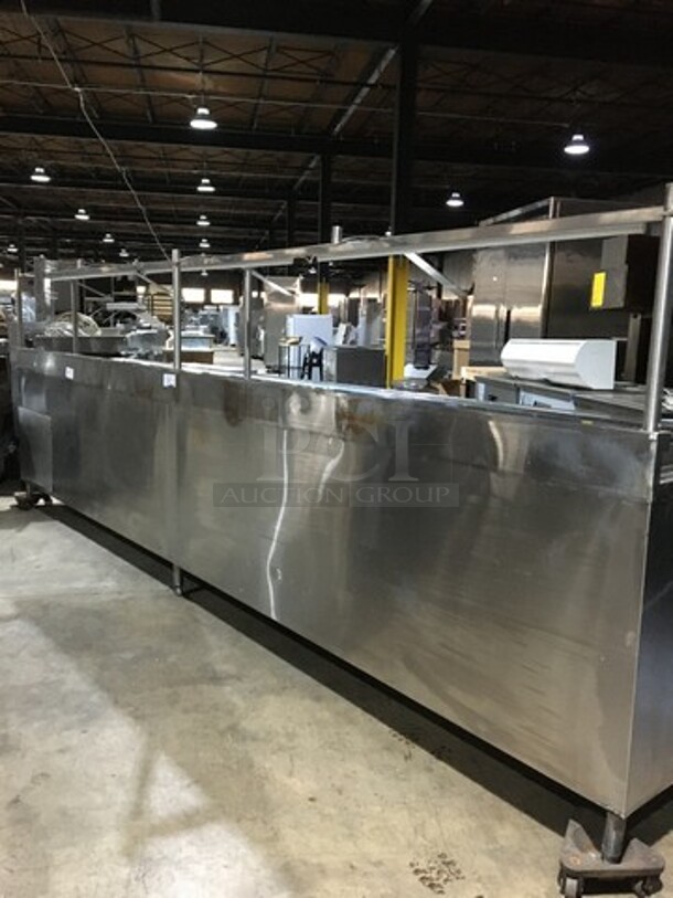 WOW! All Stainless Steel Refrigerated 12 Pan Buffet Style Serving Table! With 5 Door Underneath Storage Space! On Legs! With Sneeze Guard! Remote Compressor/No Compressor! - Image 10 of 10