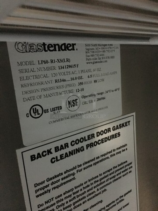 Glastender Commercial Refrigerated Bar Back Merchandiser! All Stainless Steel! With Poly Coated Racks! Model LP60R1XS Serial 134129615F! 120V 1Phase! - Image 8 of 9