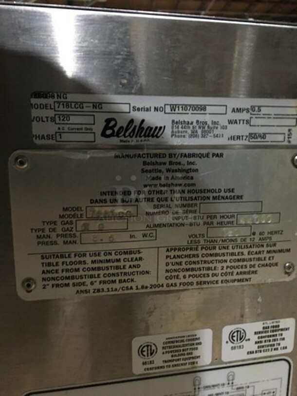 Amazing! Belshaw Adamatic Commercial Natural Gas Powered Donut Deep Fat Fryer! With Backsplash! All Stainless Steel! Model 718LCGNG Serial W11070098! On Legs! - Image 8 of 10