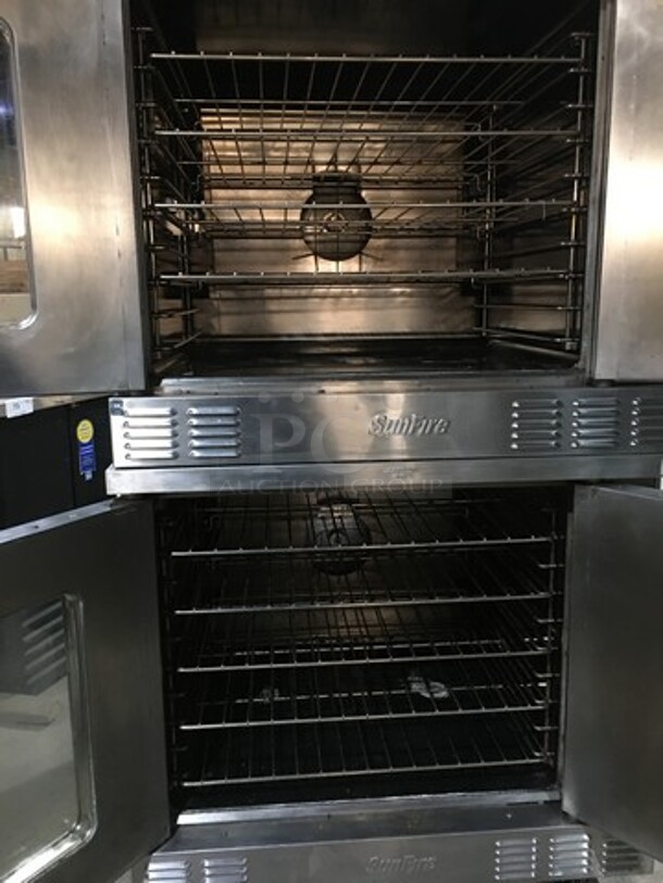 GREAT! Sunfire Double Stacked Natural Gas Powered Convection Ovens! All S.S! With One View Through Door & One Solid Door! Model SCOGS10S Serial 1209230000723! On Commercial Casters! 2 X Your Bid! Makes One Unit! - Image 5 of 10