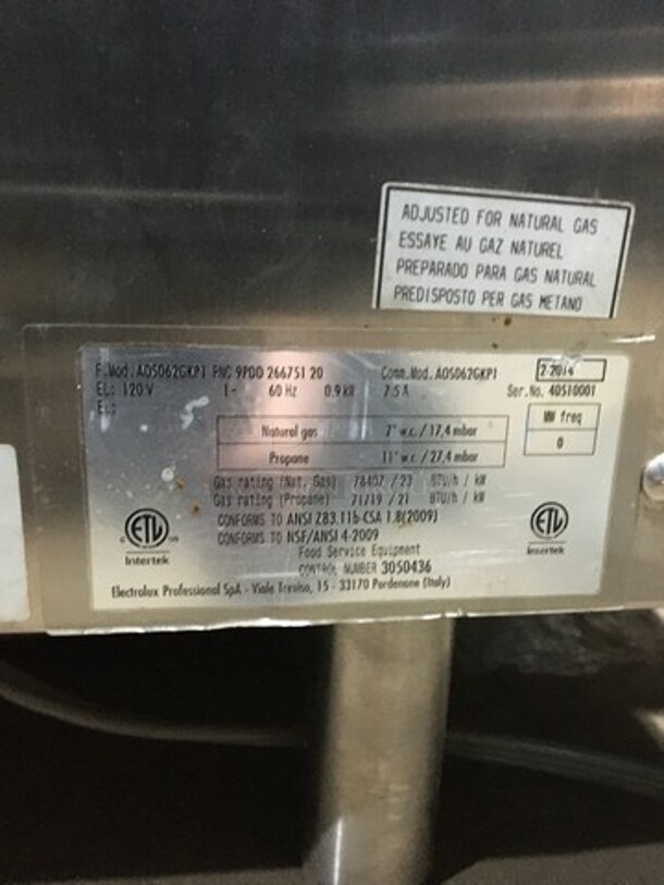 Electrolux Natural Gas Powered Air-O-Convect Combi Oven! With View Through Door! All Stainless Steel Body! Model AOS062GKP1 Serial 40510001! 120V! On Legs! - Image 11 of 12