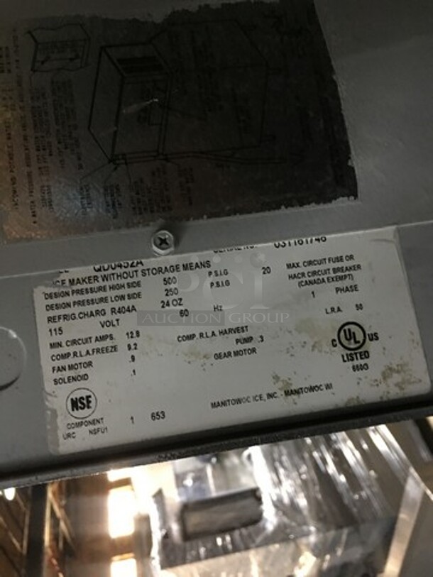 Manitowoc Commercial Ice Making Machine! With Ice Bin! All Stainless Steel! Model QD0452A! 115V 1Phase! 2 X Your Bid! Makes One Unit! - Image 6 of 7