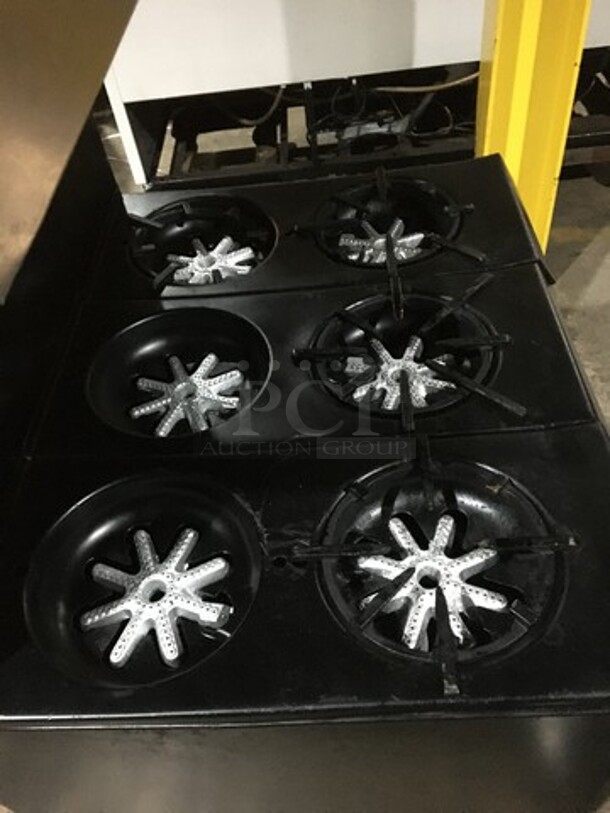 Garland Commercial Natural Gas Powered 6 Burner Stove! With Underneath Full Size Oven! With Overhead Salamander Shelf! On Legs! - Image 5 of 11