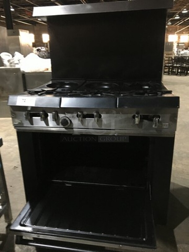 Garland Commercial Natural Gas Powered 6 Burner Stove! With Underneath Full Size Oven! With Overhead Salamander Shelf! On Legs! - Image 8 of 11