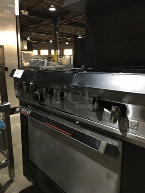 Garland Commercial Natural Gas Powered 6 Burner Stove! With Underneath Full Size Oven! With Overhead Salamander Shelf! On Legs! - Image 10 of 11