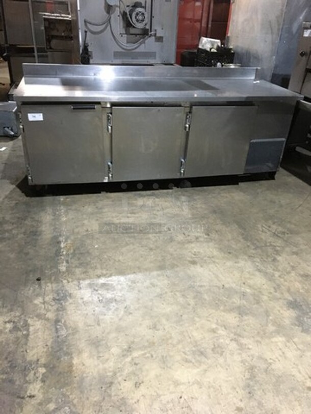 Beverage Air Commercial 3 Door Lowboy/Worktop Cooler! With Backsplash! All Stainless Steel! Model WDR93 Serial 2111110! 115V 1Phase! On Casters! - Image 1 of 9