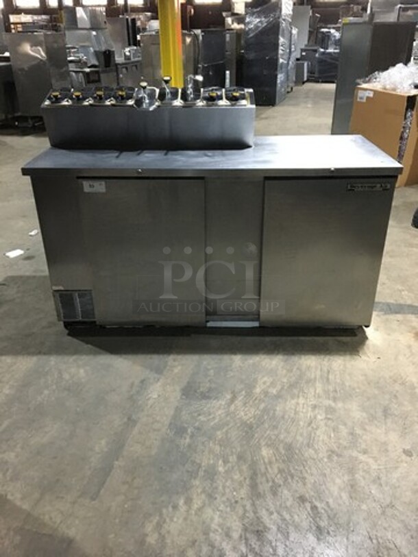 NICE! Beverage Air Commercial Refrigerated Work Top Station! With 2 Door Underneath Storage Space! With Cold Topping Rail! All Stainless Steel! Model MS681 Serial 6715397! 115V 1Phase!