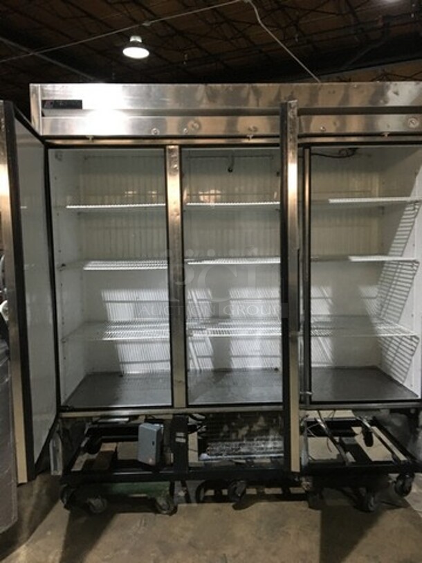 True Commercial 3 Door Reach In Freezer! With Poly Coated Racks! All Stainless Steel! Model T72F Serial 14148183! 115/208/230V 1Phase! On Casters!
 - Image 5 of 8