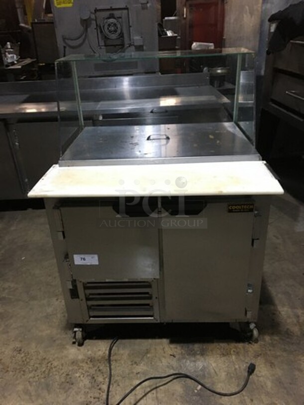 Cool Tech Commercial Refrigerated Sandwich Prep Table! With Enclosed Sneeze Guard! With 2 Door Underneath Storage Space Underneath! With Commercial Cutting Board! All Stainless Steel! Model CMPH36BM Serial 100117! 120V 1Phase! - Image 1 of 11