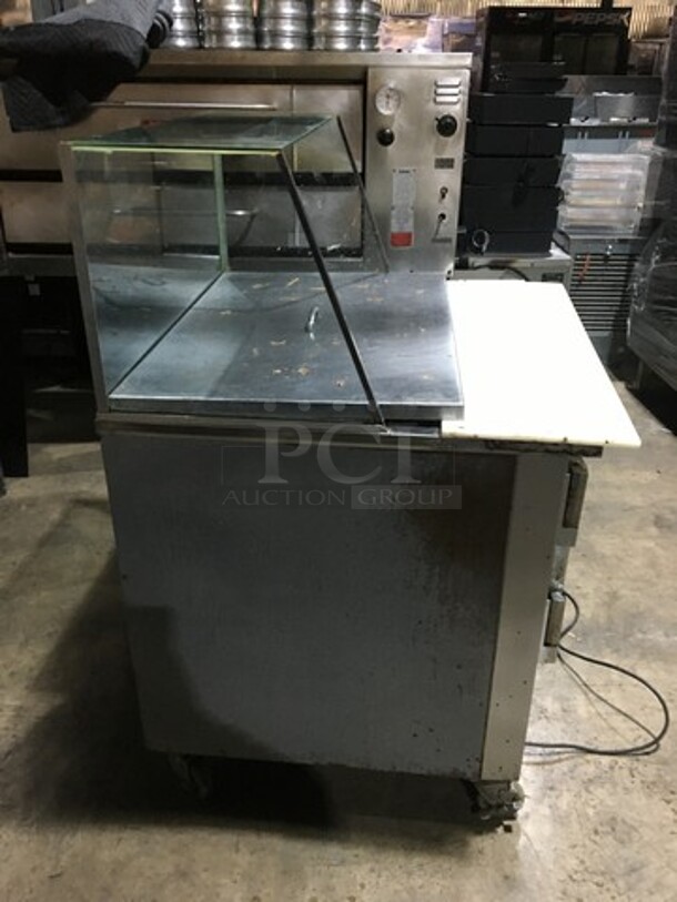 Cool Tech Commercial Refrigerated Sandwich Prep Table! With Enclosed Sneeze Guard! With 2 Door Underneath Storage Space Underneath! With Commercial Cutting Board! All Stainless Steel! Model CMPH36BM Serial 100117! 120V 1Phase! - Image 3 of 11