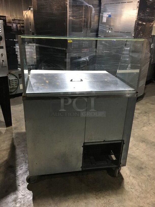 Cool Tech Commercial Refrigerated Sandwich Prep Table! With Enclosed Sneeze Guard! With 2 Door Underneath Storage Space Underneath! With Commercial Cutting Board! All Stainless Steel! Model CMPH36BM Serial 100117! 120V 1Phase! - Image 4 of 11