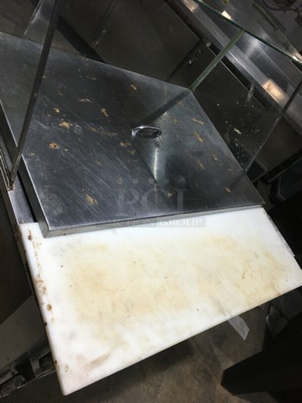 Cool Tech Commercial Refrigerated Sandwich Prep Table! With Enclosed Sneeze Guard! With 2 Door Underneath Storage Space Underneath! With Commercial Cutting Board! All Stainless Steel! Model CMPH36BM Serial 100117! 120V 1Phase! - Image 5 of 11