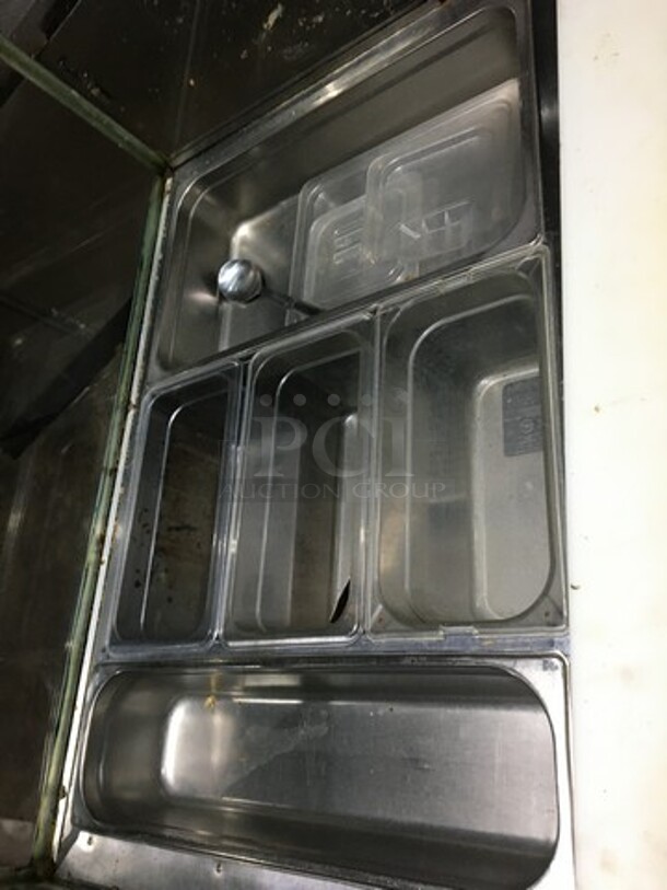 Cool Tech Commercial Refrigerated Sandwich Prep Table! With Enclosed Sneeze Guard! With 2 Door Underneath Storage Space Underneath! With Commercial Cutting Board! All Stainless Steel! Model CMPH36BM Serial 100117! 120V 1Phase! - Image 6 of 11