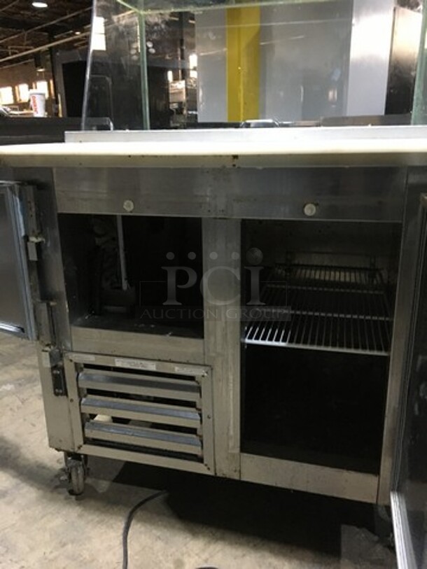 Cool Tech Commercial Refrigerated Sandwich Prep Table! With Enclosed Sneeze Guard! With 2 Door Underneath Storage Space Underneath! With Commercial Cutting Board! All Stainless Steel! Model CMPH36BM Serial 100117! 120V 1Phase! - Image 7 of 11
