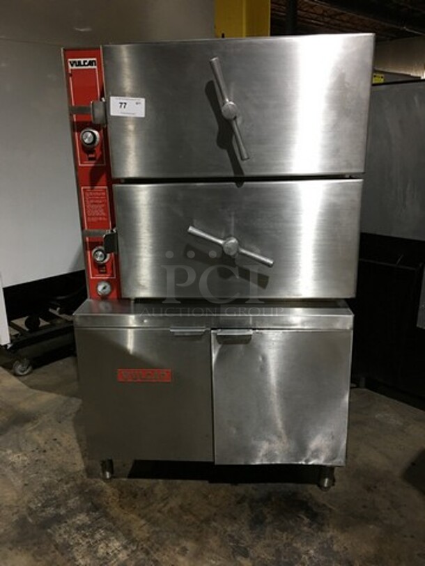 Vulcan Commercial Natural Gas Powered Heavy Duty Dual Cabinet Steamer! All Stainless Steel! Model VL2GSS Serial 271125048! 200,000 BTU! On Legs!