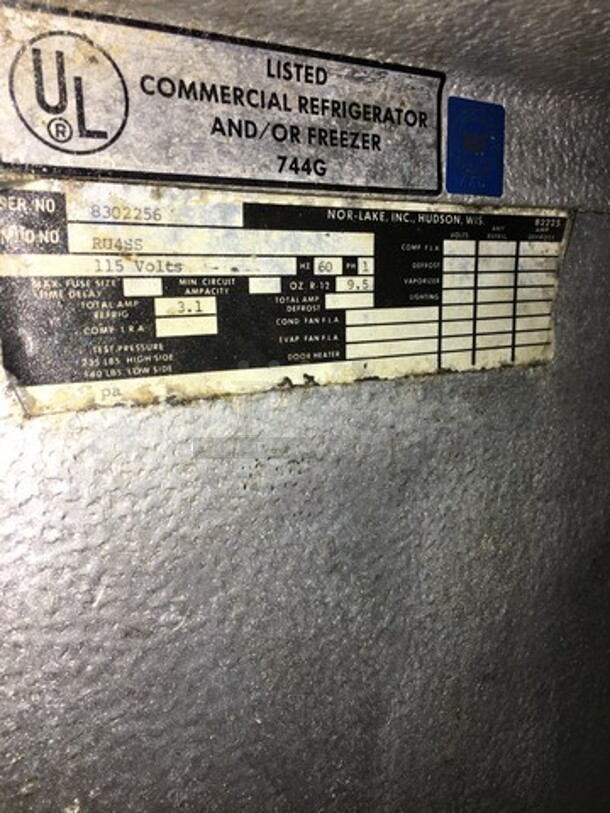 Norlake Commercial Single Door Lowboy Cooler! All Stainless Steel! Model RU4SS Serial 8302256! 115V 1Phase! - Image 7 of 8