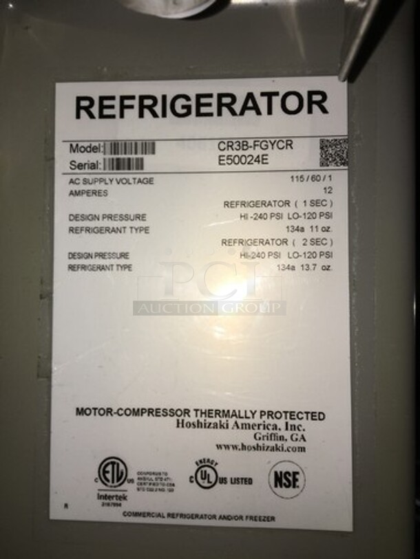 Hoshizaki Commercial 3 Door Reach In Cooler Merchandiser! With Poly Coated Racks! All Stainless Steel Body! Model CR3BFGYCR Serial E50024E! 115V 1Phase! - Image 10 of 10