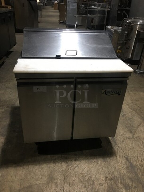 Avantco Commercial Refrigerated Sandwich Prep Table! With 2 Door Underneath Storage Space! With Commercial Cutting Board! All Stainless Steel! Model 178SCL236! 115V! On Casters! - Image 1 of 10