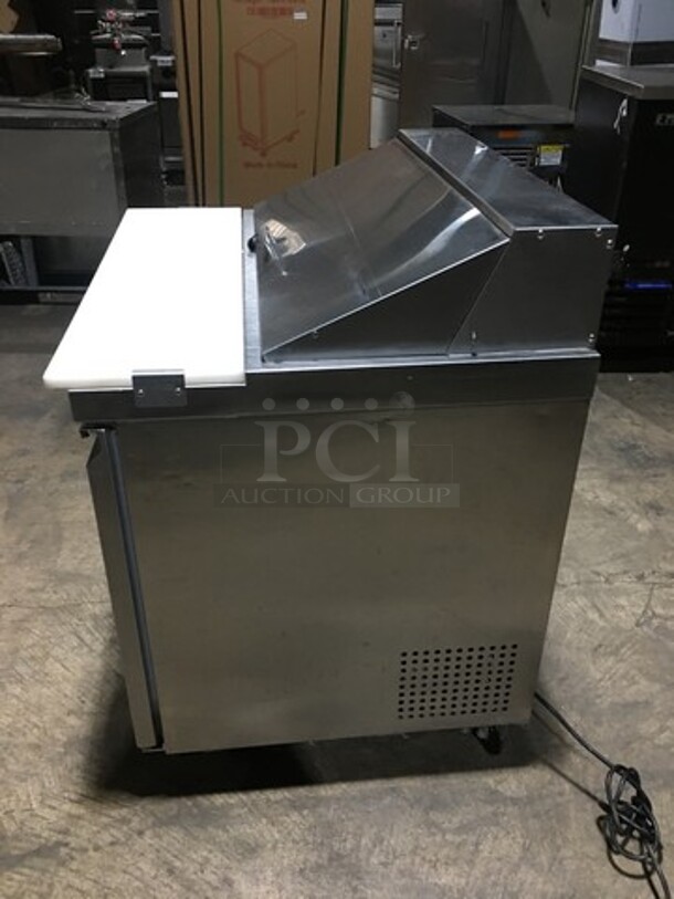 Avantco Commercial Refrigerated Sandwich Prep Table! With 2 Door Underneath Storage Space! With Commercial Cutting Board! All Stainless Steel! Model 178SCL236! 115V! On Casters! - Image 3 of 10