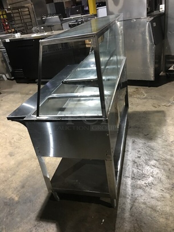 All Stainless Steel 4 Well Natural Gas Powered Commercial Steam Table! With Underneath Storage Space! With Overhead Serving Shelf! On Legs! - Image 2 of 11