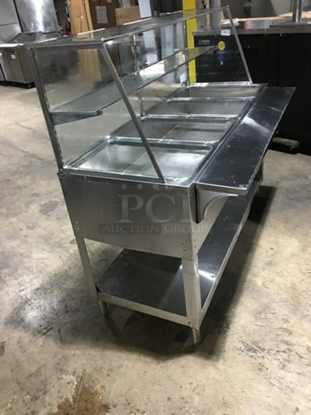 All Stainless Steel 4 Well Natural Gas Powered Commercial Steam Table! With Underneath Storage Space! With Overhead Serving Shelf! On Legs! - Image 3 of 11