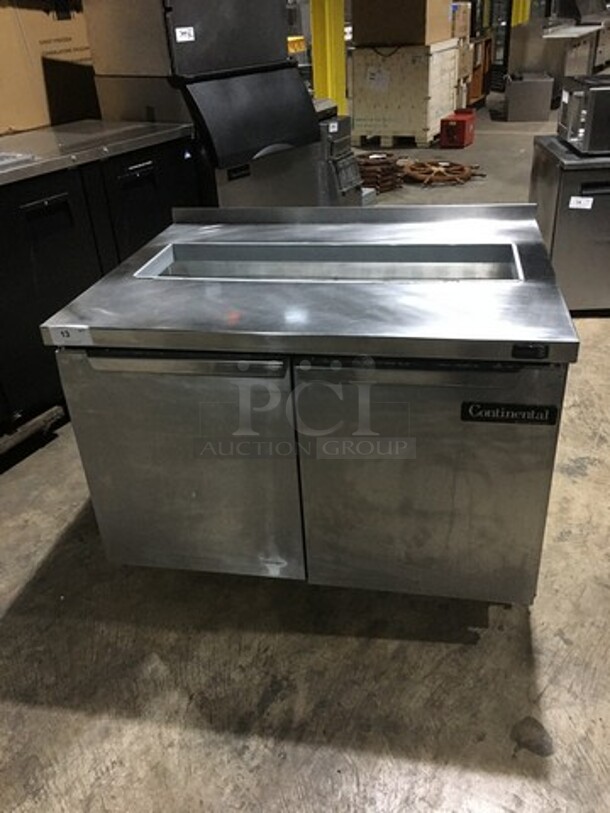 Continental Commercial Refrigerated Sandwich Prep Table! With 2 Door Underneath Storage Space! All Stainless Steel! Model SW4812 Serial 15781510! 115V 1Phase! On Commercial Casters!