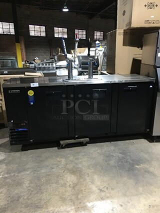 WOW! Everest Commercial Refrigerated 4 Tap Kegerator! With Double Beer Tower! With 3 Door Underneath Storage Space! Model B226BD3RRRCE Serial BBEKE0141S! 220V 1 Phase!
