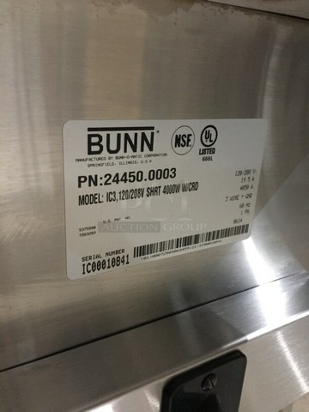 Bunn Commercial Countertop Iced Tea Machine! All Stainless Steel! Model IC3 Serial IC00010841! 120/208V 1Phase!
 - Image 8 of 9