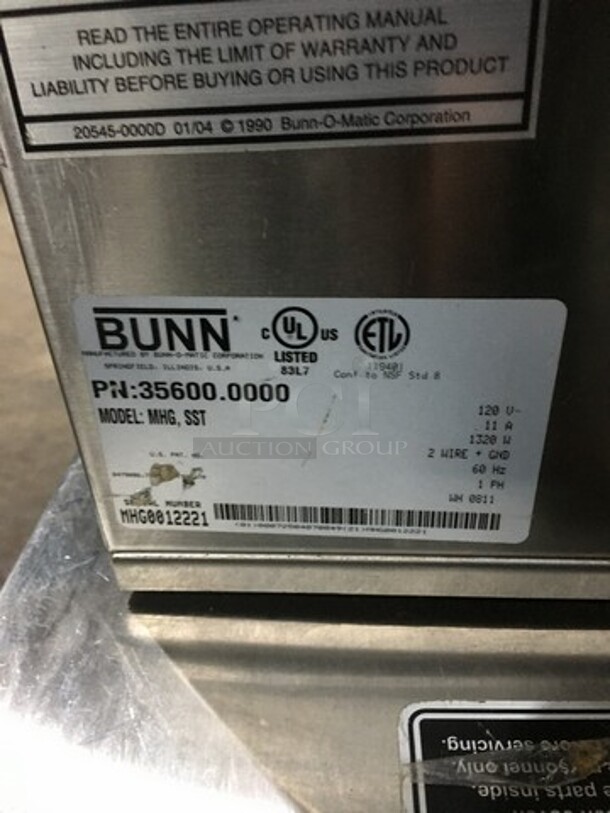Bunn Commercial Countertop Dual Coffee Bean Grinder! All Stainless Steel! Model MHG Serial MHG0012221! 120V 1Phase! - Image 5 of 10